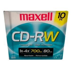 Maxell CD-RW 700MB 80min 1x-4x Rewritable Discs 10-Pack New Sealed